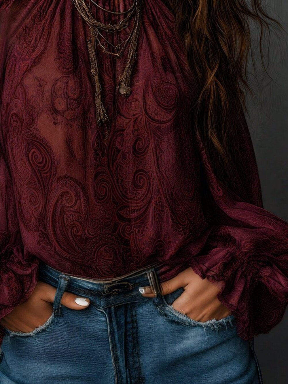 Burgundy Elegant Women's cold shoulder blouse - Picture 5 of 5